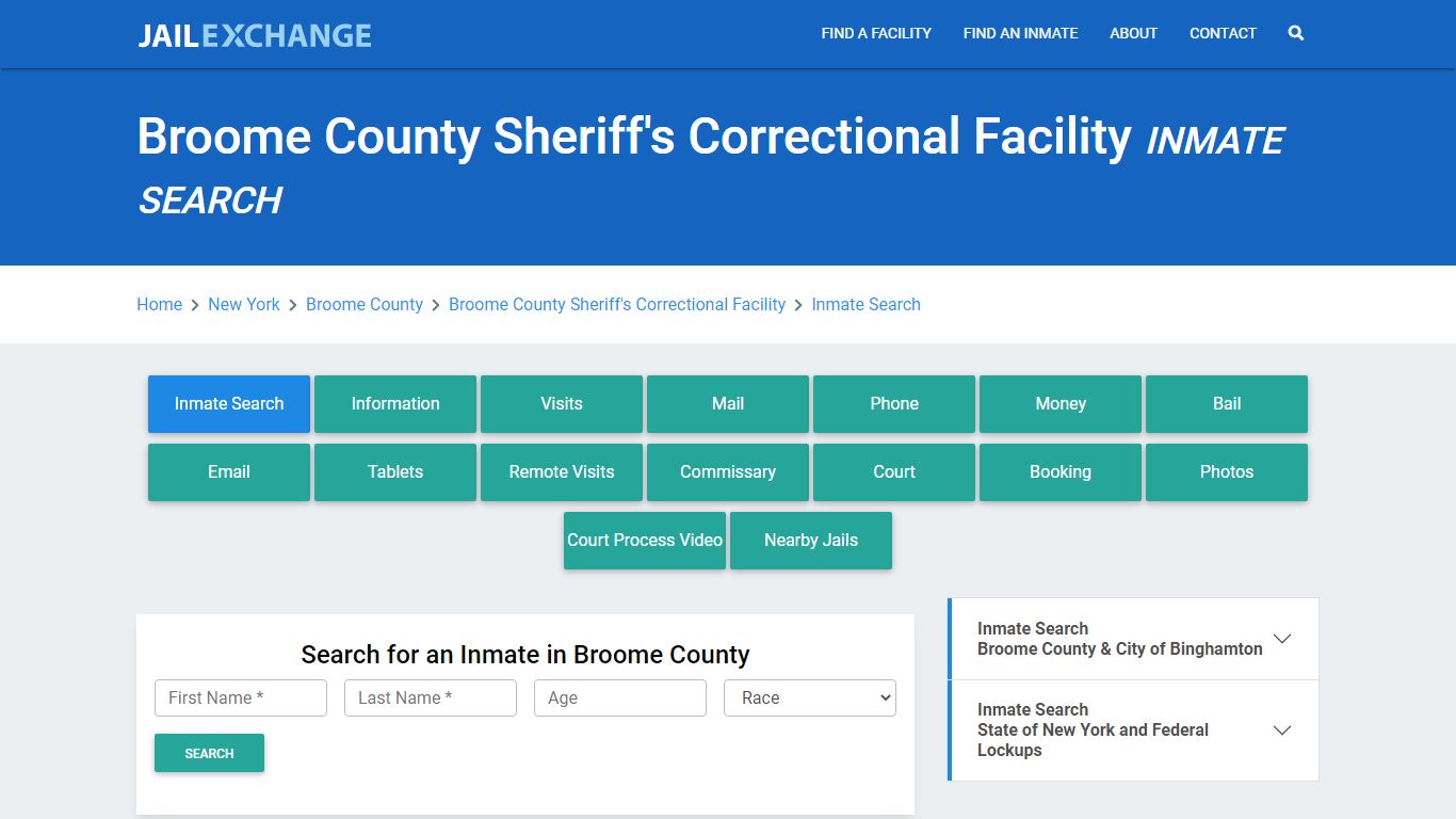 Broome County Sheriff's Correctional Facility Inmate Search - Jail Exchange